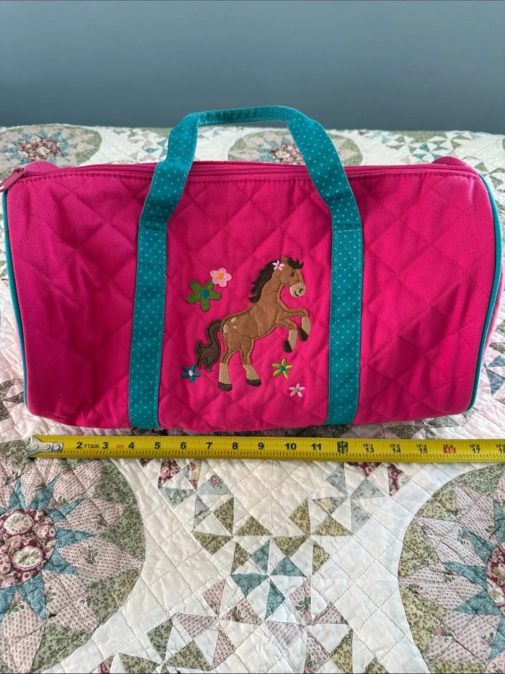 Stephen Joseph Pink Quilted Horse duffle bag
